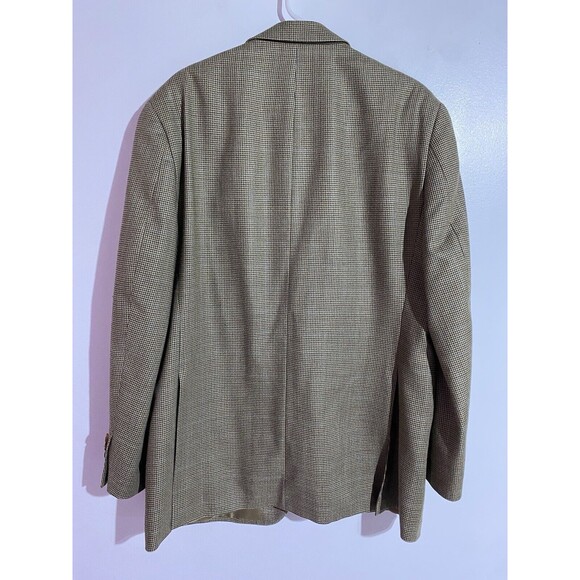Ralph Lauren Blazer Mens 44L Tan Houndstooth Silk Wool Windowpane Plaid Office - Picture 2 of 15